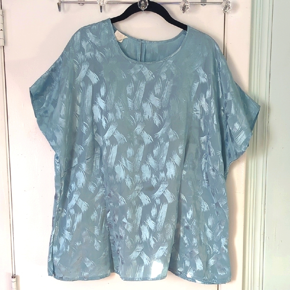 EUC Citilites Aqua Shiny Batwing Top sz XXL HTF Vintage Plus! 80s 90s Cool